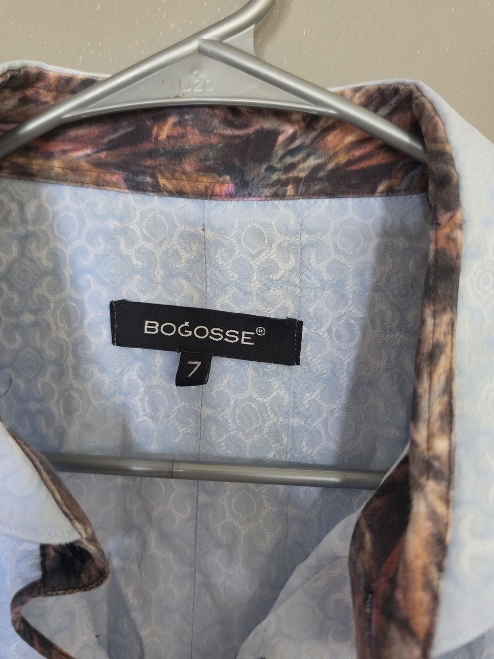 Bogosse Pale Blue Button-Down Shirt with Brown Contrast Trim - Picture 2 of 7